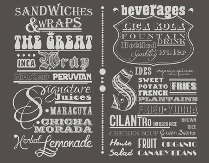 Typography menu / chalkboard style